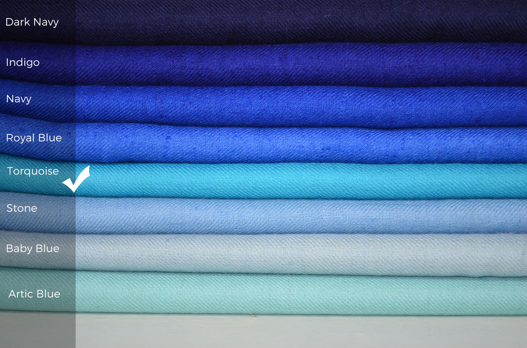 Beautifully light and scrumptiously soft "Turquoise" Cashmere Scarf is hand woven from the highest grade of 100% pure Cashmere from Kashmir.